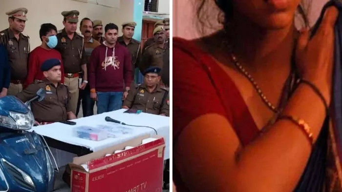 घटना का खुलासा करते एसपी नीरज कुमार जादौन और पुलिस गिरफ्त में सामान सहित मौजूद आरोपित पुष्पेंद्र चौधरी।- जागरण