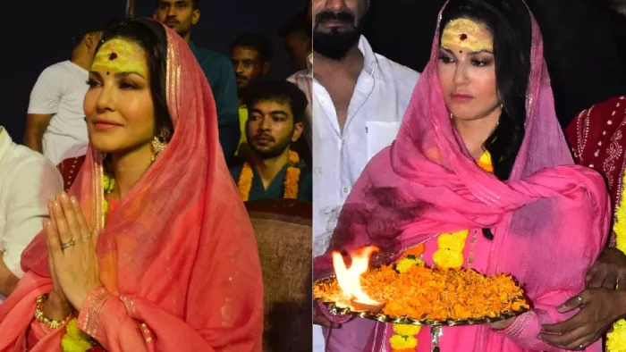 वाराणसी में फिल्म अभिनेत्री सनी लियोनी। -जागरण