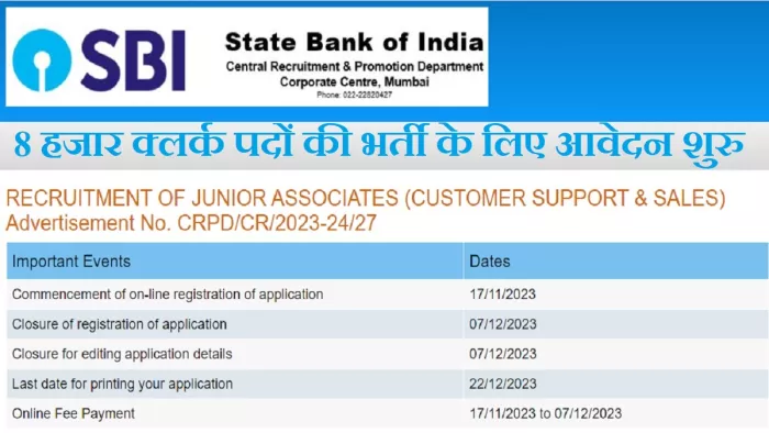 SBI Clerk Vacancy 2023: ऑनलाइन आवेदन लिंक बैंक की वेबसाइट, sbi.co.in के करियर सेक्शन में एक्टिव है।
