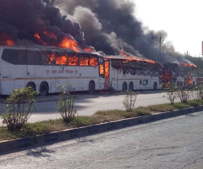 Fire in three buses of UP Transport Corporation in Lucknow