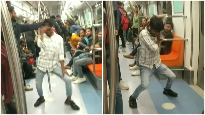 दिल्ली मेट्रो में शख्स के 'गुलाबी शरारा' का डांस वीडियो वायरल।
