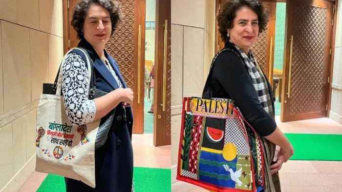 Priyanka Gandhi New Bag प्रियंका नया बैग लेकर पहुंची संसद।