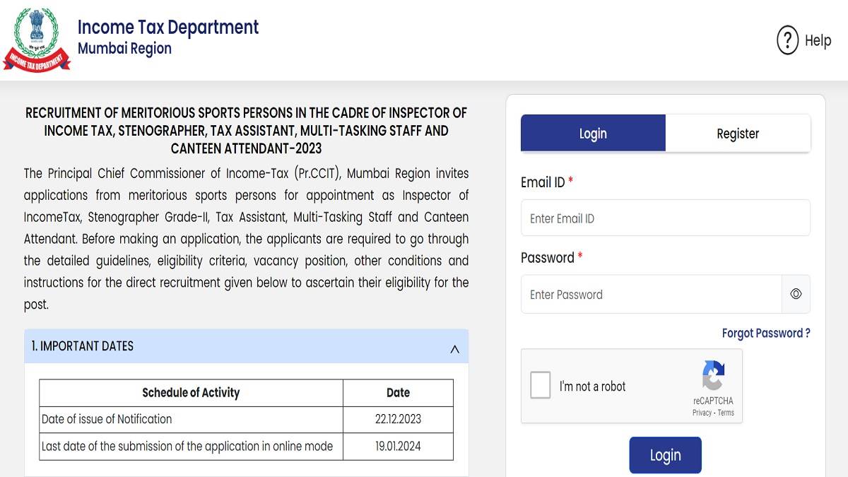 income tax dept recruitment 2024 application window for inspector stenographer and other posts will remain open till tomorrow apply soon at incometaxmumbai gov in