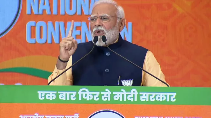 बीजेपी के राष्ट्रीय अधिवेशन को पीएम मोदी ने किया संबोधित। (फोटो एएनआई)
