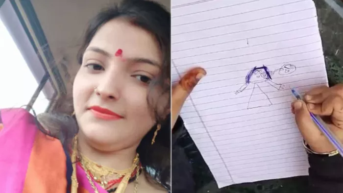 मृतका सोनाली की फाइल फोटो और बच्ची की स्कैच। फोटोः सोशल मीडिया।