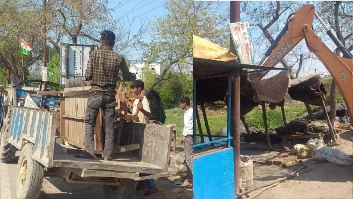 नगर पालिका द्वारा अजीतपुर में अभियान चलाकर हटवाया गया अतिक्रमण। जागरण