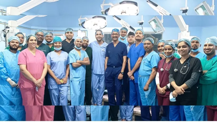 डेढ़ वर्ष की बच्ची की सर्जरी के बाद बीएचयू अस्पताल में मौजूद डाक्टरों की टीम। सोर्स : बीएचयू