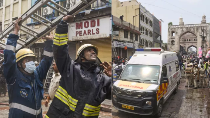 हैदराबाद के चारमिनार के पास इमारत में लगी आग (फोटो सोर्स- पीटीआई)