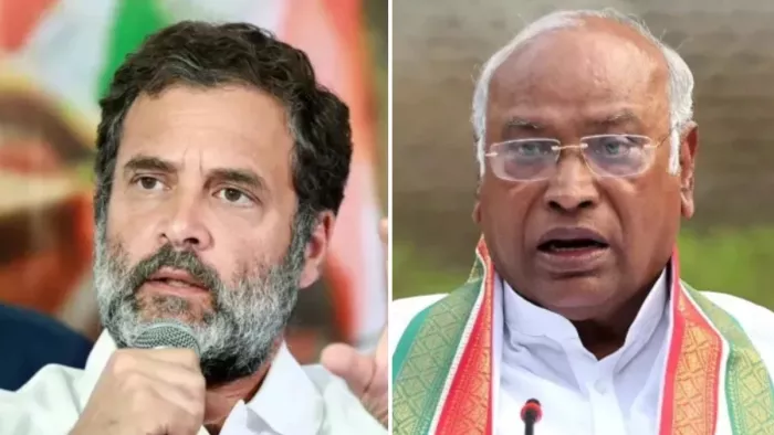 कांग्रेस सांसद राहुल गांधी और पार्टी अध्यक्ष मल्लिकार्जुन खरगे। (फाइल फोटो)