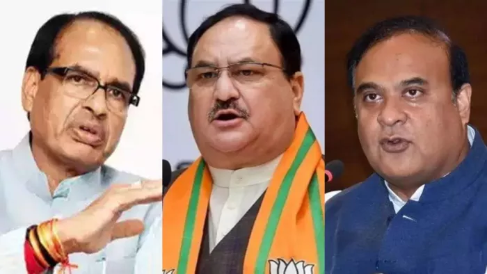 जेपी नेड्डा, शिवराज चौहान और हिमंता बिस्व सरमा। (फाइल फोटो)