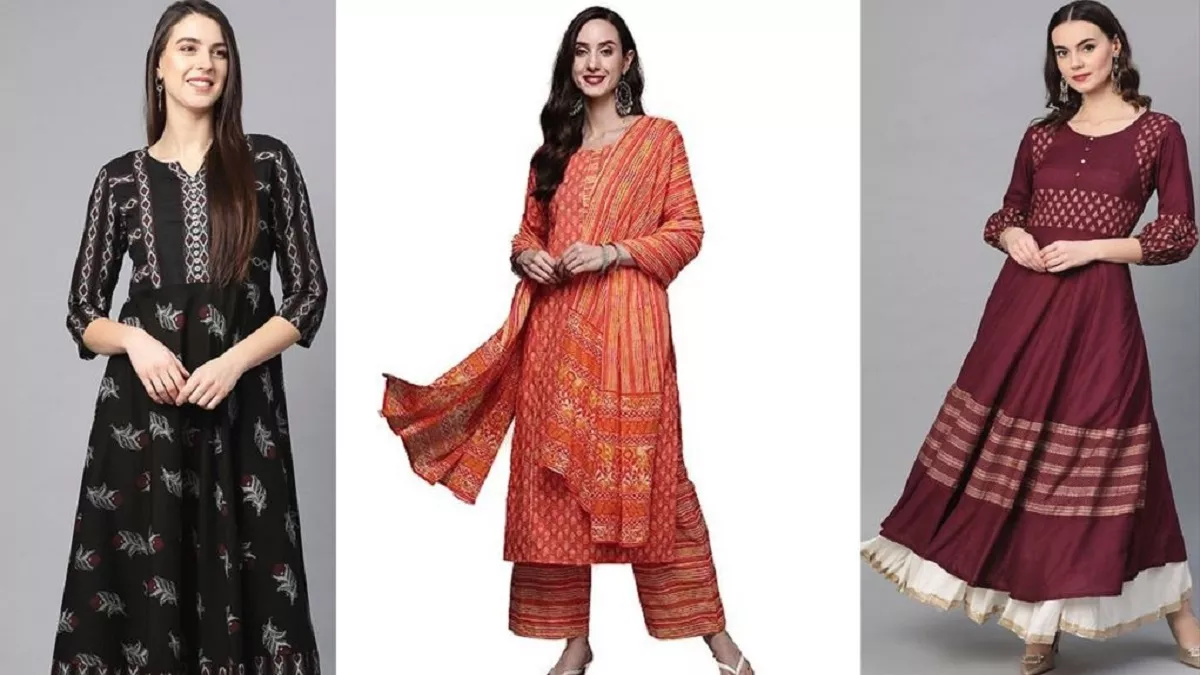 Cotton Kurti with Block Print Jacket