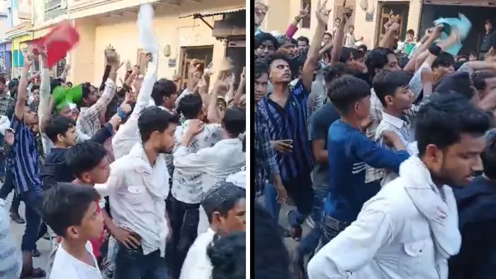 फिलिस्तीन के समर्थन में नारेबाजी करते युवक। वीडियो ग्रैब