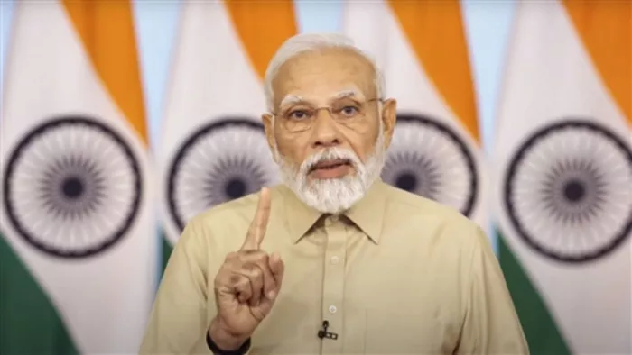 जी-20 की एक बैठक को वर्चुअली संबोधित करते हुए पीएम मोदी। (फोटो- एपी)