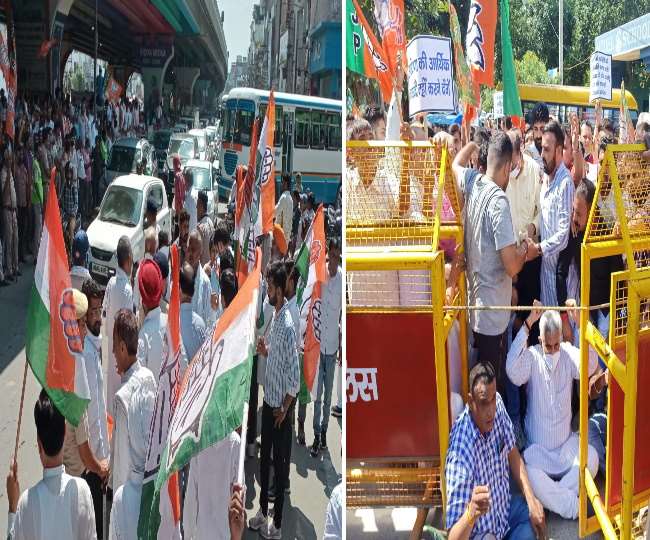 BJP Congress Protest: रोहतक में भाजपा ने किया पंजाब सीएम के विरोध में प्रदर्शन, फूंका पुतला