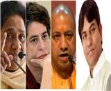 बसपा मुखिया मायावती, कांग्रेस नेता प्रियंका गांधी, यूपी सीएम योगी आदित्यनाथ और बिहार के मंत्री मुकेश सहनी। जागरण आर्काइव।
