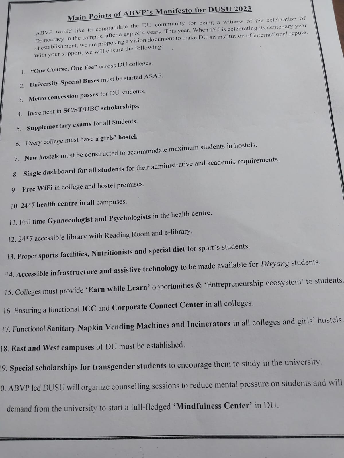ABVP Manifesto