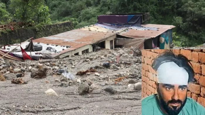 उत्तराखंड में बादल फटने की घटना के बाद का फाइल फोटो, इंसेट में घायल गुड्डू