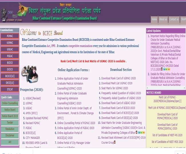 bihar neet counselling 2020 merit list and rank card released on bceceboard bihar gov in
