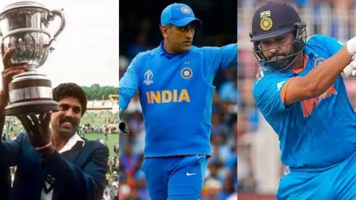 भारतीय क्रिकट में कपिल देव, एमएस धोनी और रोहित शर्मा का कप्तान के रूप में योगदान।