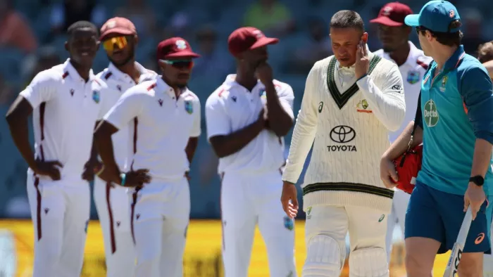 AUS vs WI: शमर जोसेफ की बाउंसर से घायल हुए उस्मान ख्वाजा