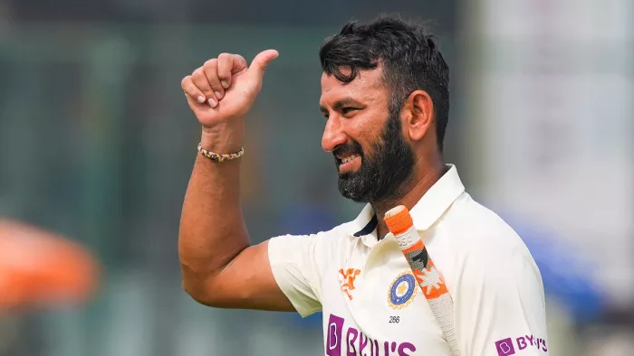 चेतेश्वर पुजारा अपने 100वें टेस्ट मैच में ने बनाए दो खास रिकॉर्ड। फोटो- एपी