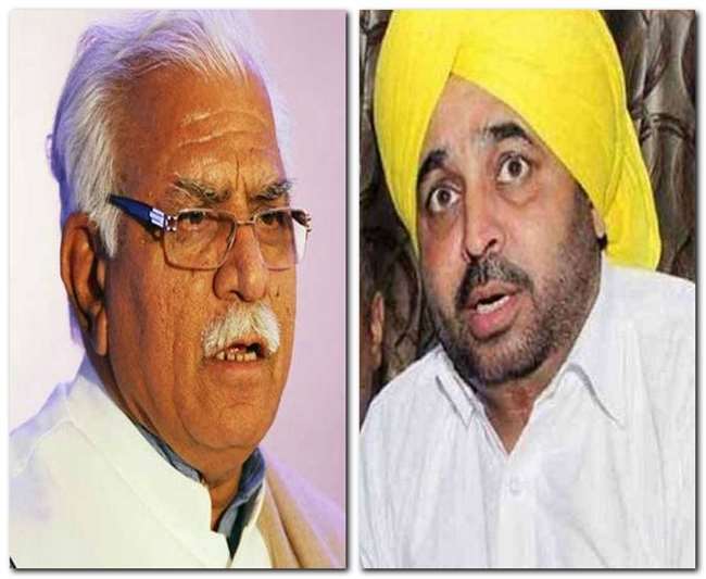 हरियाणा के मुख्यमंत्री मनोहरलाल और पंजाब सीएम भगवंत मान। (फाइल फोटो)