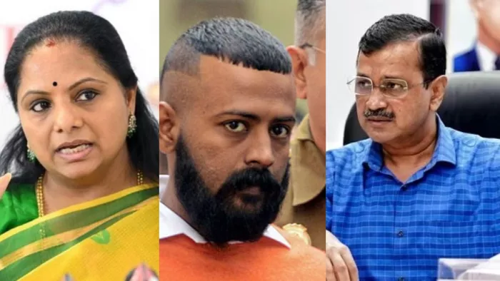 बीआरएस नेता के कविता, सुकेश चंद्रशेखर और दिल्ली के मुख्यमंत्री अरविंद केजरीवाल (फाइल फोटो)।