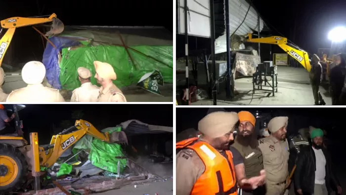 खनौरी शंभू बॉर्डर पर किसानों कार्रवाई करते पुलिसकर्मी (जागरण फोटो)