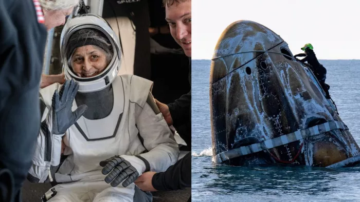 SpacX Crew capsule ने समुद्र में सुरक्षित लैंडिंग की।(फोटो सोर्स: एपी)