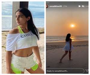 Actress Sara Ali Khan doing fun in Maldives, Seen walking on the beach. photo source @saraalikhan95 instagram.