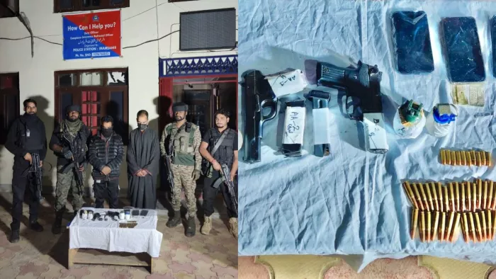 सुरक्षाबलों के गिरफ्त में दोनों आरोपी। फोटो सोर्स- एएनआई।