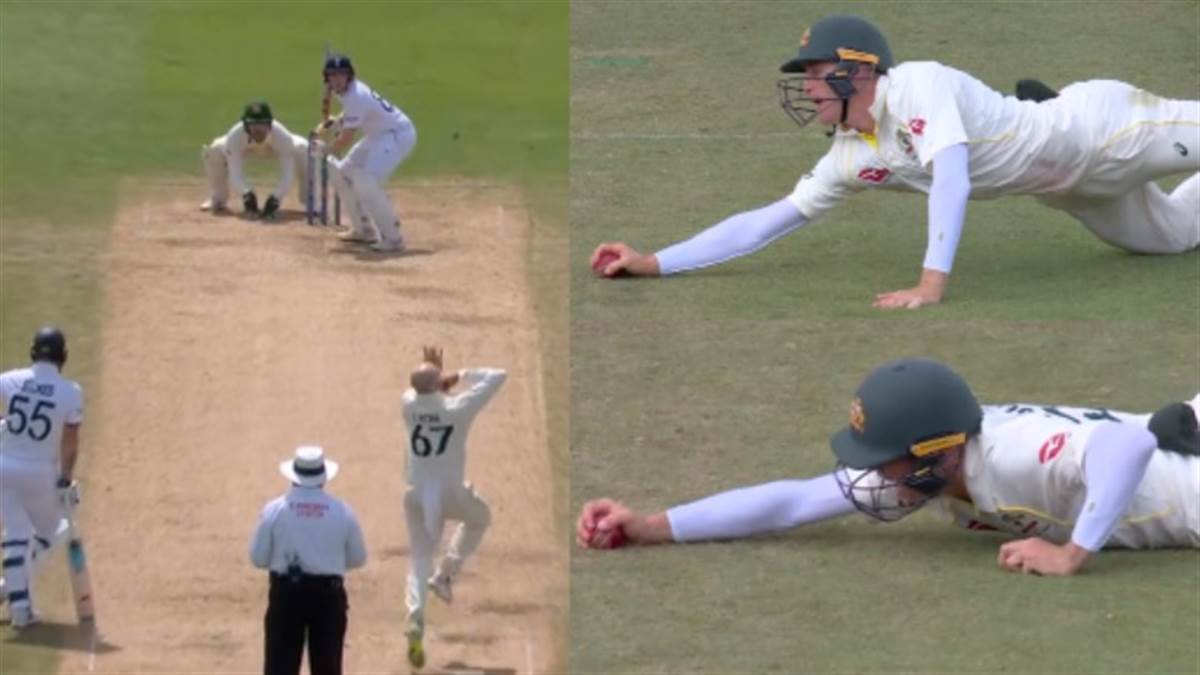 ashes 2023 marnus labuschagne took stunning catch to dismiss harry brook video gets viral eng vs aus 1st test