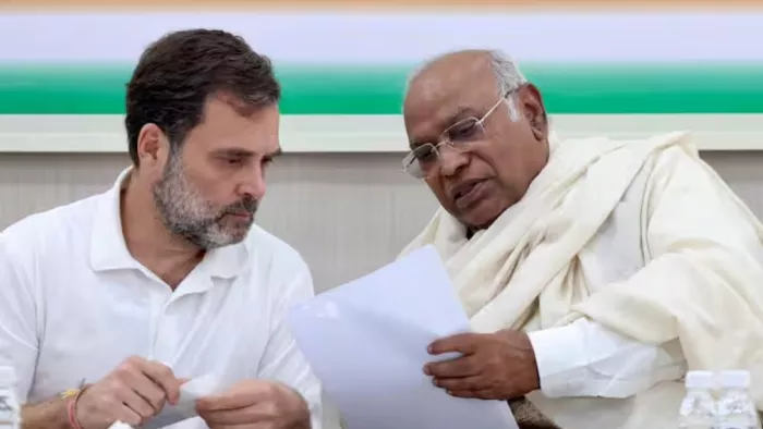 कांग्रेस की बैठक में राहुल गांधी और मल्लिकार्जुन खरगे। (फाइल फोटो)