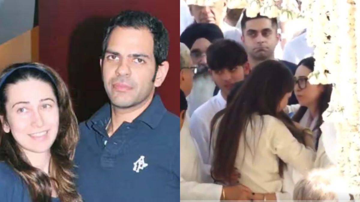 sunjay kapur funeral karisma kapoor pays tribute in delhi kids samaira and kiaan in heartbreaking video