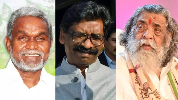 Hemant Soren News: मंत्री चंपई सोरेन, मुख्यमंत्री हेमंत सोरेन व राज्यसभा सदस्य शिबू सोरेन।