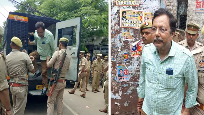 कड़ी सुरक्षा के बीच कोर्ट में पेश हुआ अखिलेश दुबे। जागरण
