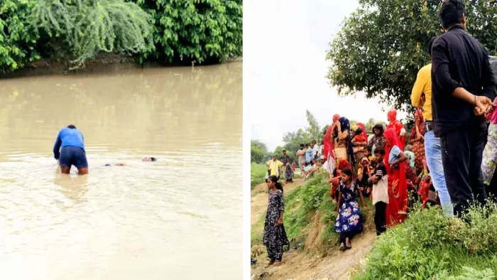 बुलंदशहर में सांप के डसने पर युवक के शव को नहर में डालता व्यक्ति, मौके पर मौजूद ग्रामीण। जागरण