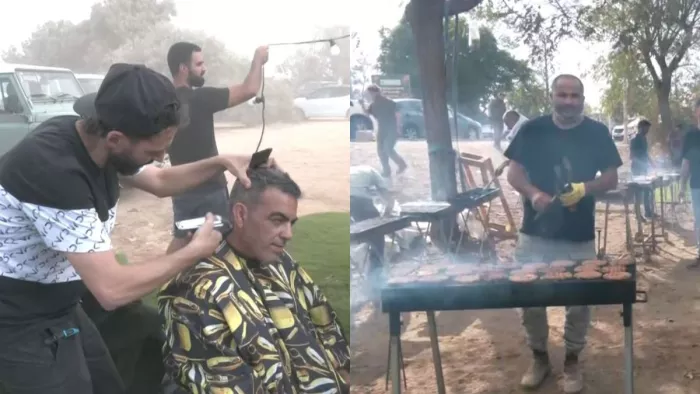 गाजा बार्डर के पास युद्ध क्षेत्र में इजरायली सैनिकों के लिए रसोई और सैलून। (फोटो- एएनआई)