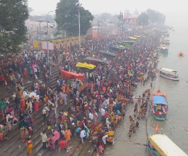 devotees gathered on the banks of saryu in ayodhya to take a dip of faith on kartik purnima