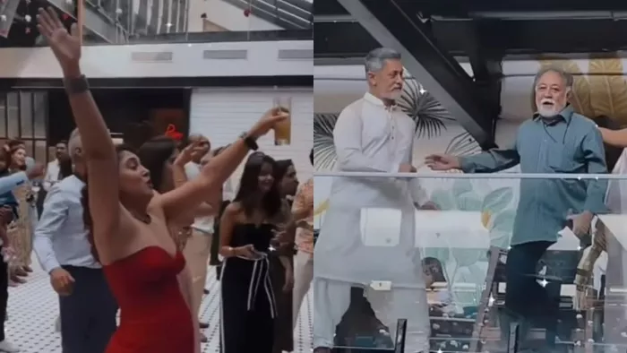Still Image of Aamir Khan Dance from Ira Khan Engagement. Photo take from Viral Bhayani Video
