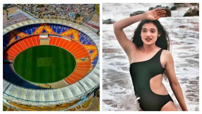 File Photo of Narendra Modi stadium and Actress Rekha Boj