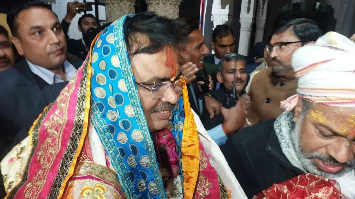 Bhajan Lal Sharma: मुख्यमंत्री बनने के बाद पहली बार गोवर्धन पहुंचे भजन लाल शर्मा।
