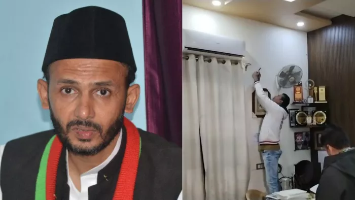 सपा सांसद जियाउर्रहमान बर्क की फाइल फोटो, उनके आवास पर जांच करती बिजली विभाग की टीम।