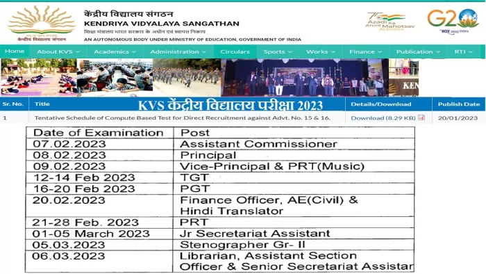 KVS Recruitment 2022-23: उम्मीदवार संगठन की आधिकारिक वेबसाइट, kvsangathan.nic.in से एग्जाम शेड्यूल डाउनलोड करें।