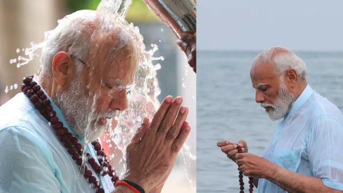 PM Modi visit Tamil Nadu: पीएम मोदी ने तमिलनाडु के श्री रंगनाथस्वामी मंदिर में की पूजा-अर्चना (फोटो एएनआई)