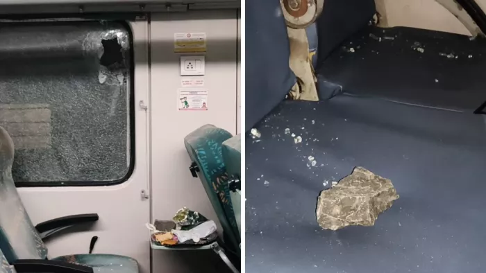 हावड़ा टाटा स्टील एक्सप्रेस पर पथराव। फोटो- जागरण
