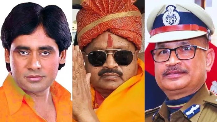 लोकगायक छैला बिहारी, जदयू विधायक गोपाल मंडली और डीजीपी विनय कुमार। फाइल फोटो