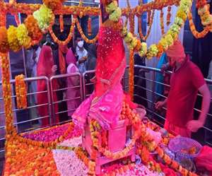 मां अलोपशंकरी मंदिर के पालने को पुष्प व पत्तियों से जाकर महागौरी स्वरूप का पूजन किया गया।