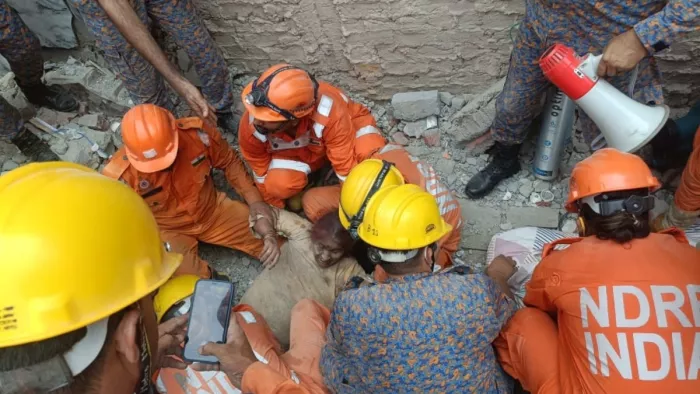आठ घंटे तक मलबे में दबी रहने के बाद सुरक्षित निकली बुजर्ग महिला।