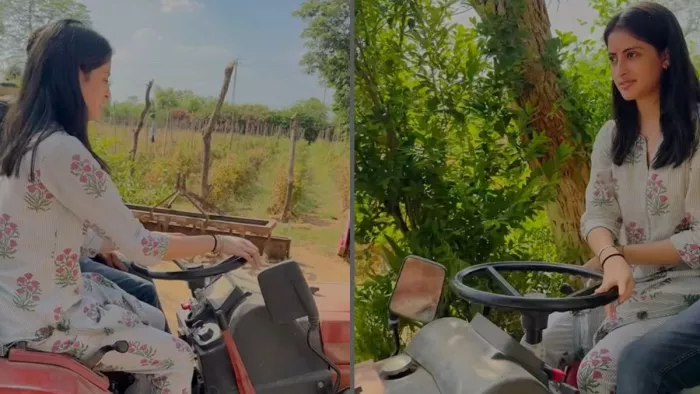 Navya Naveli Nanda Drive Tractor in Village in Gujarat